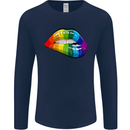 LGBT Bitten Lip Gay Pride Day Mens Long Sleeve T-Shirt Navy Blue