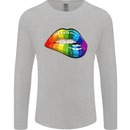 LGBT Bitten Lip Gay Pride Day Mens Long Sleeve T-Shirt Sports Grey