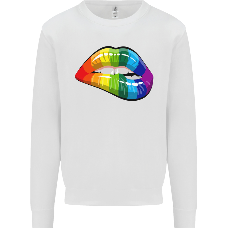 LGBT Bitten Lip Gay Pride Day Mens Sweatshirt Jumper White