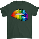 LGBT Bitten Lip Gay Pride Day Mens T-Shirt Cotton Gildan Forest Green