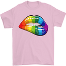 LGBT Bitten Lip Gay Pride Day Mens T-Shirt Cotton Gildan Light Pink