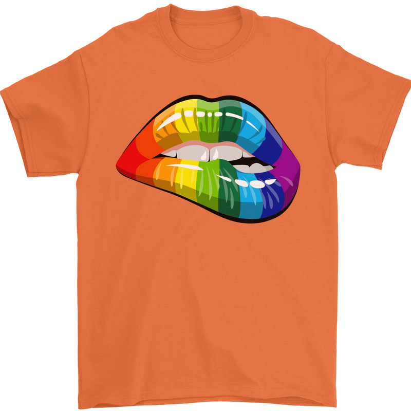 LGBT Bitten Lip Gay Pride Day Mens T-Shirt Cotton Gildan Orange