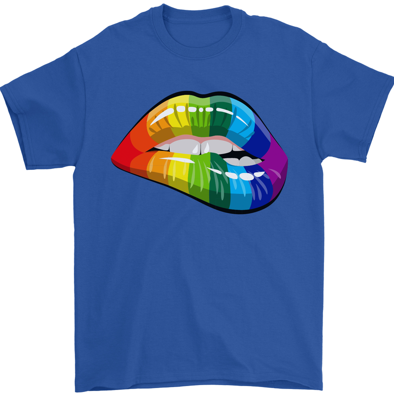 LGBT Bitten Lip Gay Pride Day Mens T-Shirt Cotton Gildan Royal Blue