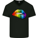 LGBT Bitten Lip Gay Pride Day Mens V-Neck Cotton T-Shirt Black