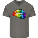 LGBT Bitten Lip Gay Pride Day Mens V-Neck Cotton T-Shirt Charcoal