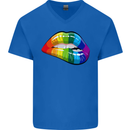 LGBT Bitten Lip Gay Pride Day Mens V-Neck Cotton T-Shirt Royal Blue