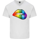LGBT Bitten Lip Gay Pride Day Mens V-Neck Cotton T-Shirt White