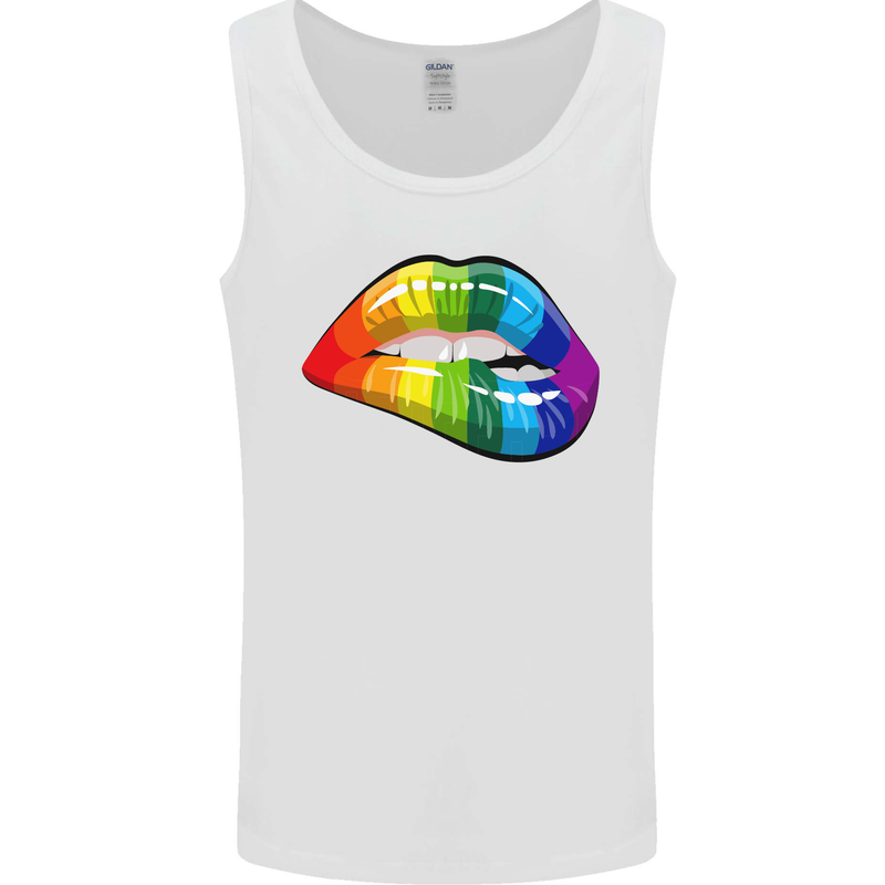 LGBT Bitten Lip Gay Pride Day Mens Vest Tank Top White
