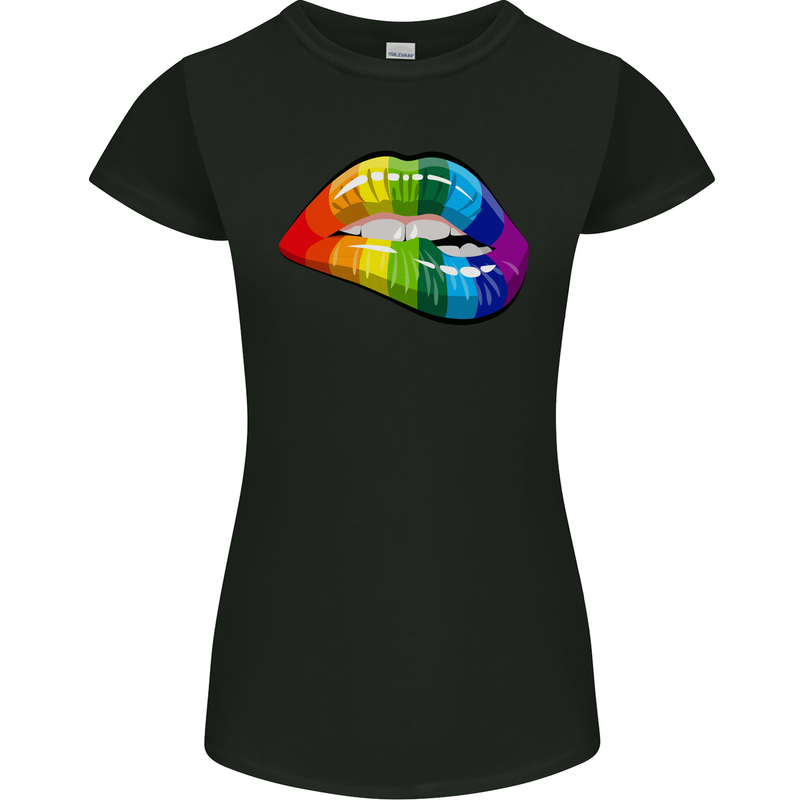 LGBT Bitten Lip Gay Pride Day Womens Petite Cut T-Shirt Black