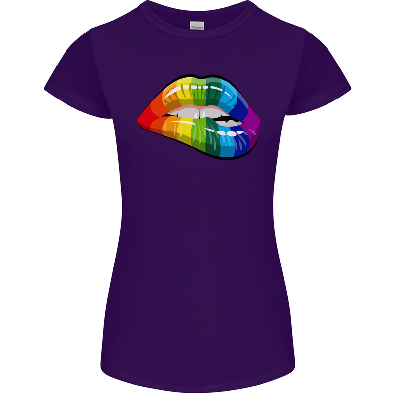LGBT Bitten Lip Gay Pride Day Womens Petite Cut T-Shirt Purple