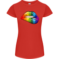 LGBT Bitten Lip Gay Pride Day Womens Petite Cut T-Shirt Red