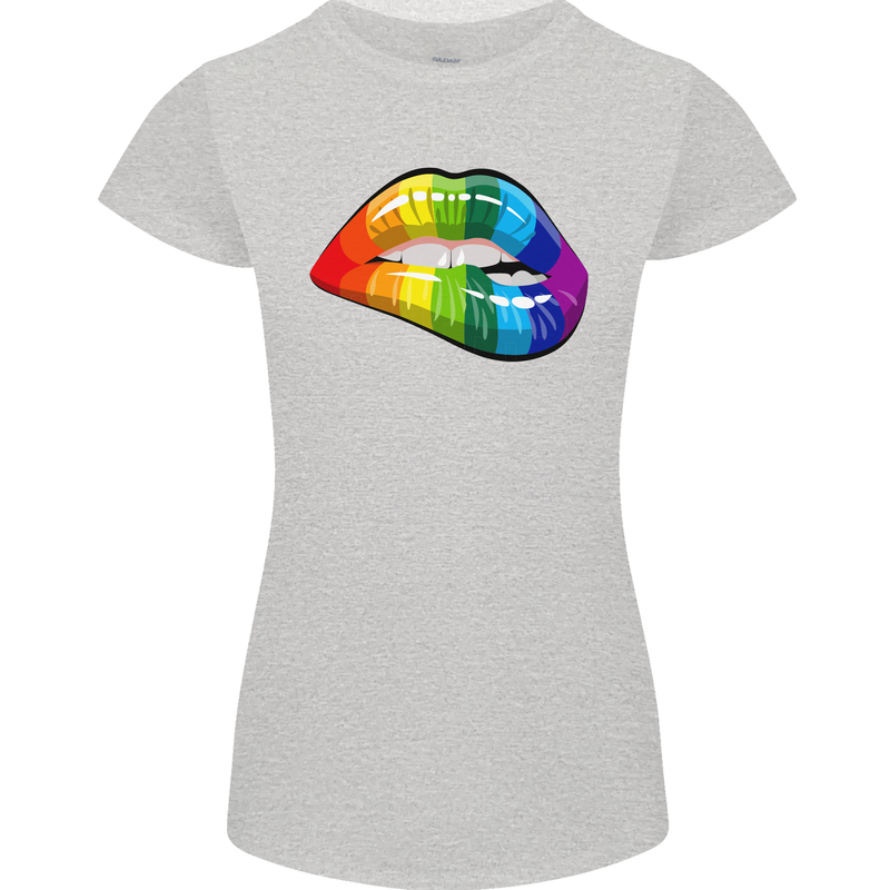 LGBT Bitten Lip Gay Pride Day Womens Petite Cut T-Shirt Sports Grey