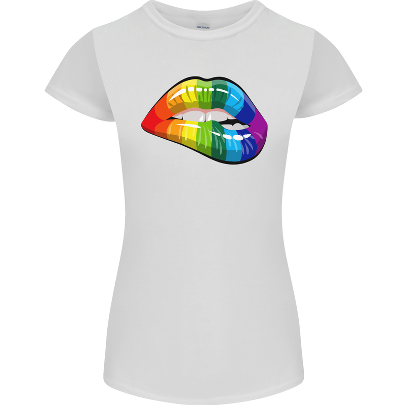 LGBT Bitten Lip Gay Pride Day Womens Petite Cut T-Shirt White