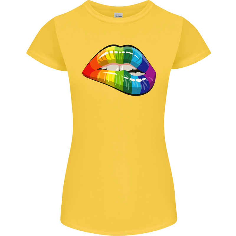 LGBT Bitten Lip Gay Pride Day Womens Petite Cut T-Shirt Yellow
