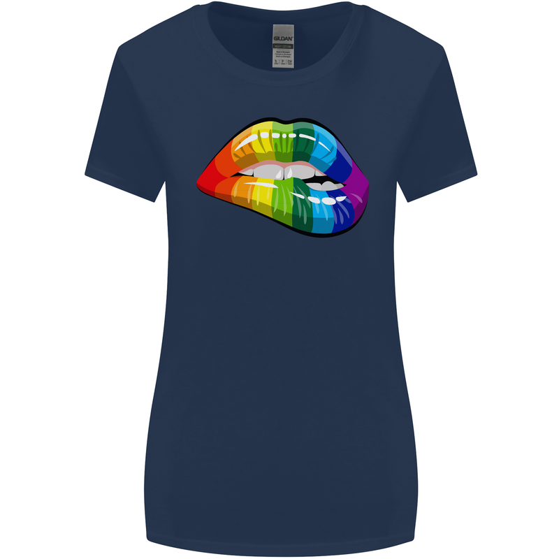 LGBT Bitten Lip Gay Pride Day Womens Wider Cut T-Shirt Navy Blue