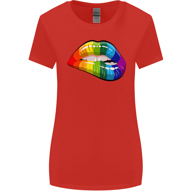 LGBT Bitten Lip Gay Pride Day Womens Wider Cut T-Shirt Red