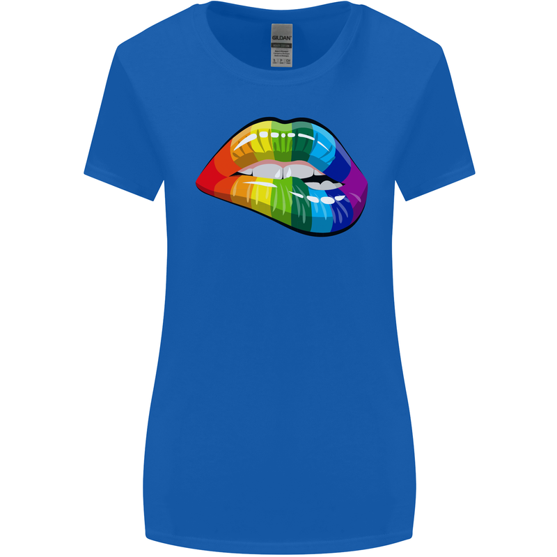LGBT Bitten Lip Gay Pride Day Womens Wider Cut T-Shirt Royal Blue