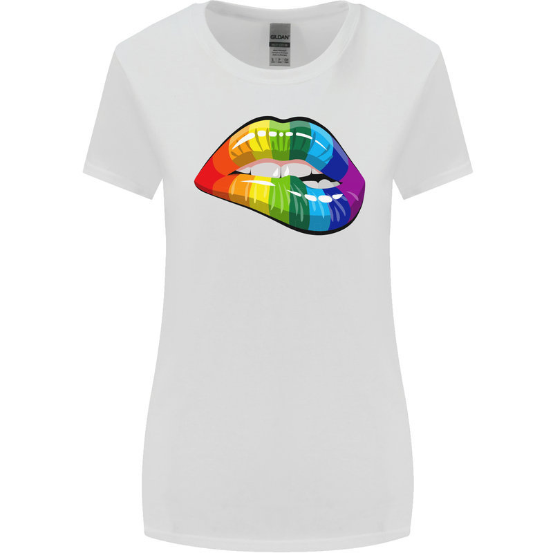 LGBT Bitten Lip Gay Pride Day Womens Wider Cut T-Shirt White