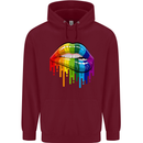 LGBT Bitten Rainbow Lip Gay Pride Day Childrens Kids Hoodie Maroon