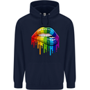 LGBT Bitten Rainbow Lip Gay Pride Day Childrens Kids Hoodie Navy Blue
