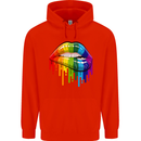 LGBT Bitten Rainbow Lip Gay Pride Day Mens 80% Cotton Hoodie Bright Red