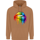 LGBT Bitten Rainbow Lip Gay Pride Day Mens 80% Cotton Hoodie Caramel Latte