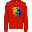 LGBT Bitten Rainbow Lip Gay Pride Day Mens Sweatshirt Jumper Bright Red
