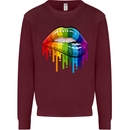 LGBT Bitten Rainbow Lip Gay Pride Day Mens Sweatshirt Jumper Maroon