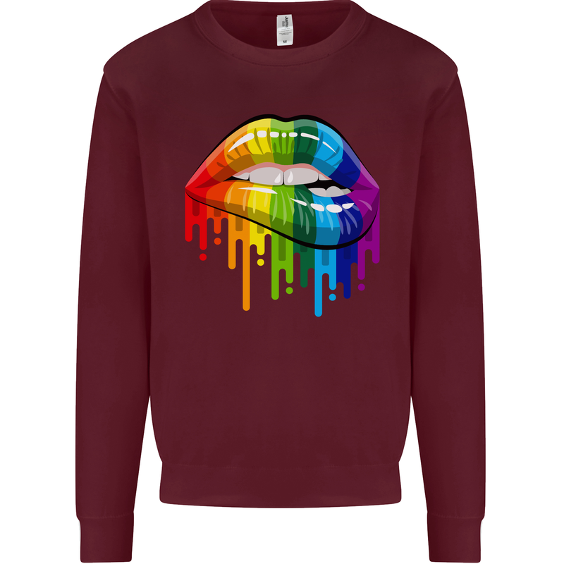 LGBT Bitten Rainbow Lip Gay Pride Day Mens Sweatshirt Jumper Maroon