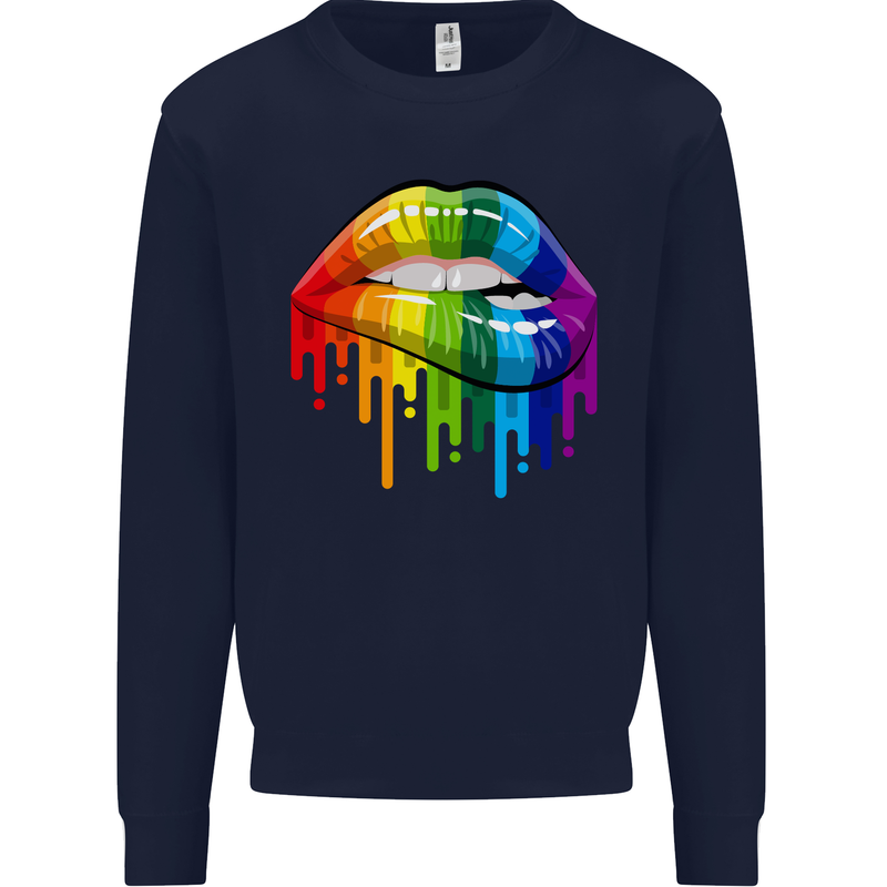 LGBT Bitten Rainbow Lip Gay Pride Day Mens Sweatshirt Jumper Navy Blue