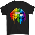 LGBT Bitten Rainbow Lip Gay Pride Day Mens T-Shirt Cotton Gildan Black