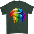 LGBT Bitten Rainbow Lip Gay Pride Day Mens T-Shirt Cotton Gildan Forest Green