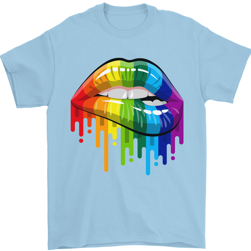 LGBT Bitten Rainbow Lip Gay Pride Day Mens T-Shirt Cotton Gildan Light Blue