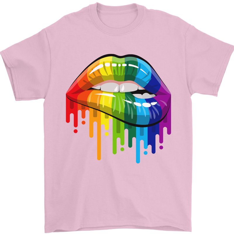 LGBT Bitten Rainbow Lip Gay Pride Day Mens T-Shirt Cotton Gildan Light Pink