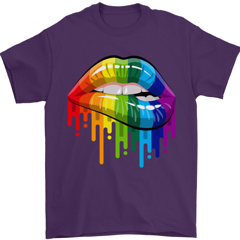 LGBT Bitten Rainbow Lip Gay Pride Day Mens T-Shirt Cotton Gildan Purple