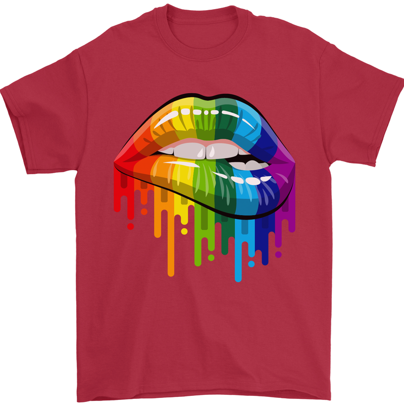 LGBT Bitten Rainbow Lip Gay Pride Day Mens T-Shirt Cotton Gildan Red