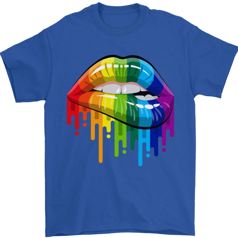LGBT Bitten Rainbow Lip Gay Pride Day Mens T-Shirt Cotton Gildan Royal Blue