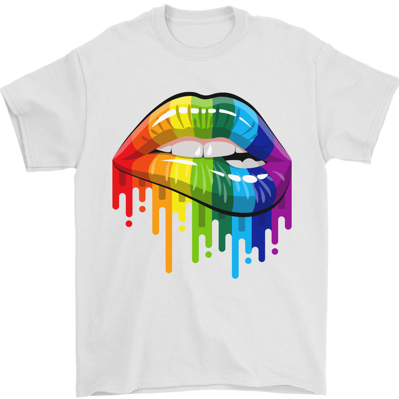LGBT Bitten Rainbow Lip Gay Pride Day Mens T-Shirt Cotton Gildan White