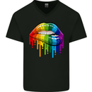 LGBT Bitten Rainbow Lip Gay Pride Day Mens V-Neck Cotton T-Shirt Black