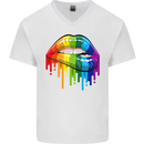 LGBT Bitten Rainbow Lip Gay Pride Day Mens V-Neck Cotton T-Shirt White