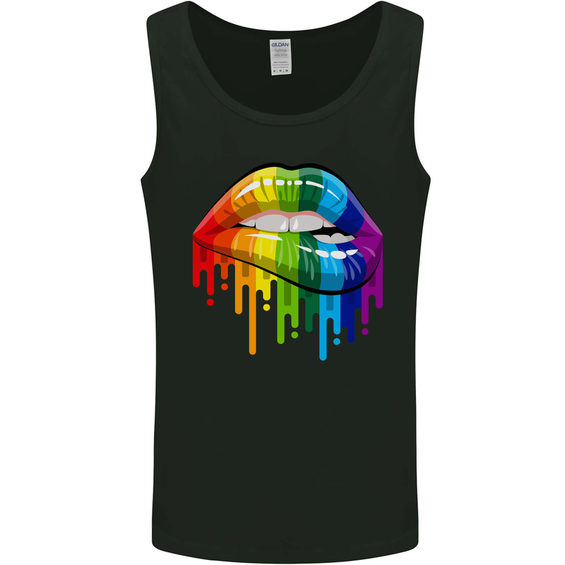 LGBT Bitten Rainbow Lip Gay Pride Day Mens Vest Tank Top Black