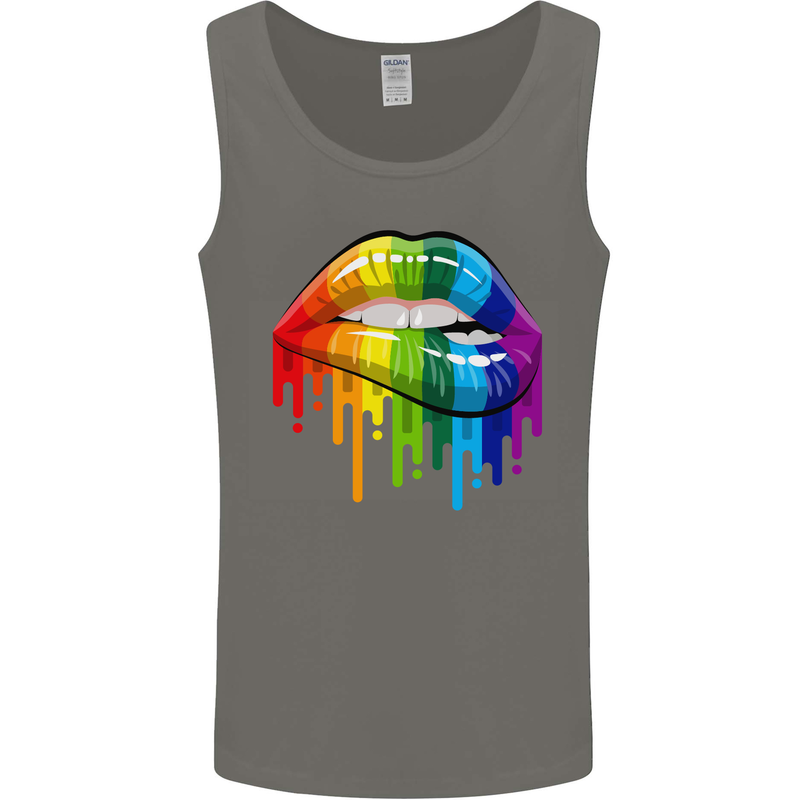 LGBT Bitten Rainbow Lip Gay Pride Day Mens Vest Tank Top Charcoal