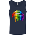LGBT Bitten Rainbow Lip Gay Pride Day Mens Vest Tank Top Navy Blue