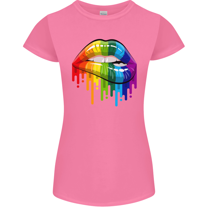 LGBT Bitten Rainbow Lip Gay Pride Day Womens Petite Cut T-Shirt Azalea