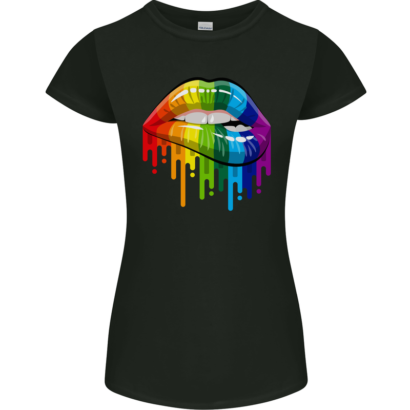 LGBT Bitten Rainbow Lip Gay Pride Day Womens Petite Cut T-Shirt Black