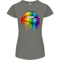 LGBT Bitten Rainbow Lip Gay Pride Day Womens Petite Cut T-Shirt Charcoal