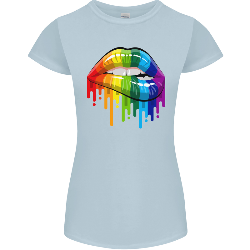 LGBT Bitten Rainbow Lip Gay Pride Day Womens Petite Cut T-Shirt Light Blue