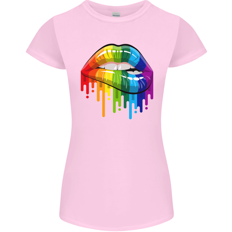 LGBT Bitten Rainbow Lip Gay Pride Day Womens Petite Cut T-Shirt Light Pink