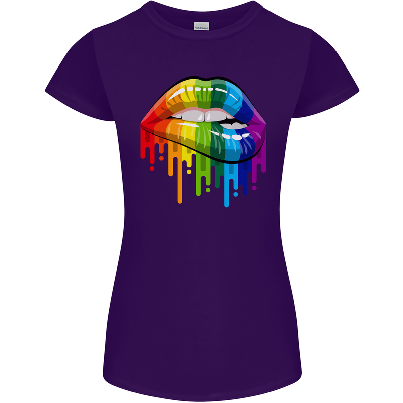 LGBT Bitten Rainbow Lip Gay Pride Day Womens Petite Cut T-Shirt Purple