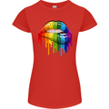 LGBT Bitten Rainbow Lip Gay Pride Day Womens Petite Cut T-Shirt Red